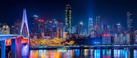 Ciudades Noche Ciudad Rascacielos Edificio China Chongqing Fondo