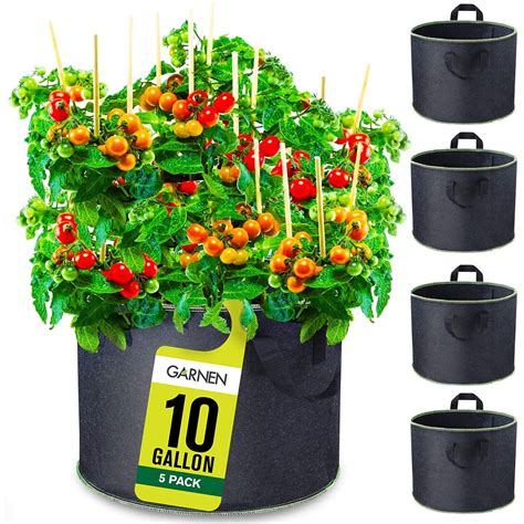 Garnen 10 Gallon Garden Grow Bags 5 Packs Vegetableflowerplant