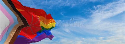 Flag Of Sex Worker Inclusive Progress Pride Waving In The Wind A Stock