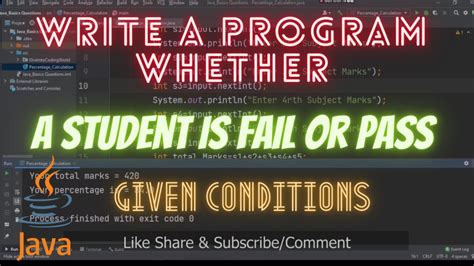 Write A Java Program Whether A Student Is Fail Or Pass Youtube