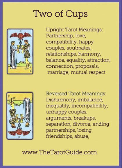The lovers upright card keywords. Two of Cups Tarot Flashcard showing the best keyword meanings for the upright & reversed card ...