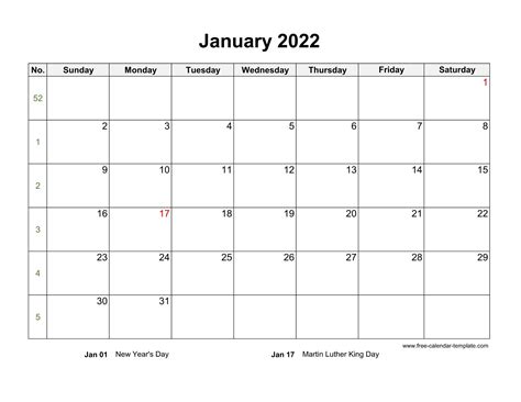 Free 2022 Calendar Blank Monthly Template Horizontal Free Calendar