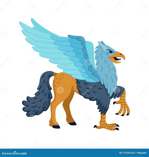 Magical Creatures Set Mythological Animal Hippogriff Flat Style
