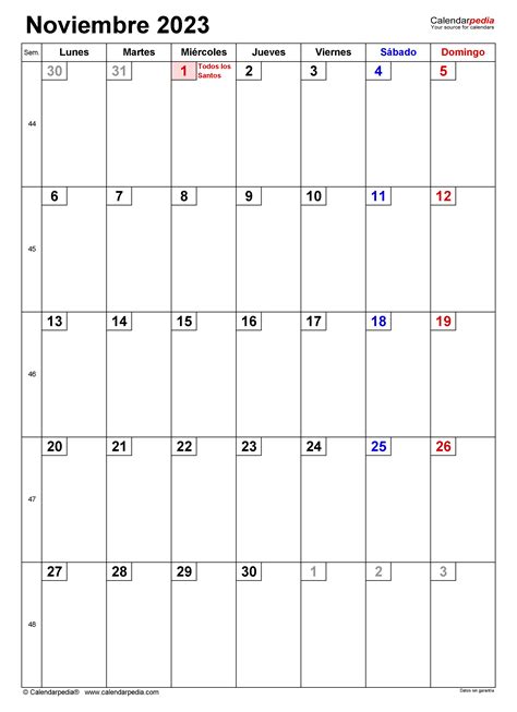 Calendario Noviembre 2023 En Word Excel Y Pdf Calendarpedia