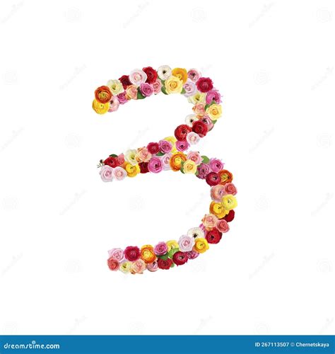 Number 3 Made Of Beautiful Flowers On White Background Stock