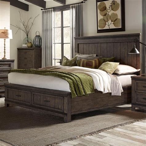 Liberty Furniture Thornwood Hills Rustic Queen Storage Bed With Two