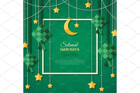 Selamat Hari Raya Card With Square Frame Illustrations Creative Market