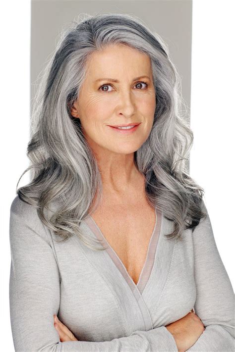 Model Karina G Long Gray Hair Older Women Hairstyles Grey Hair