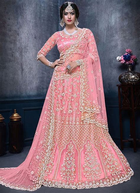 Pink Heavy Embroidered Net Bridal Lehenga Choli Semi Stitched In 2021 Bridal Lehenga Choli