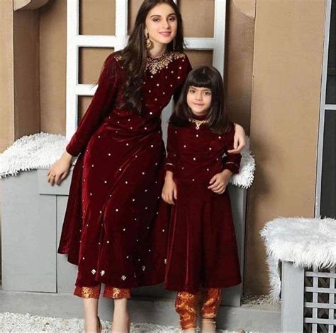 Indian Pakistani Mother Daughter Combo Velvet Dresses Warm Etsy