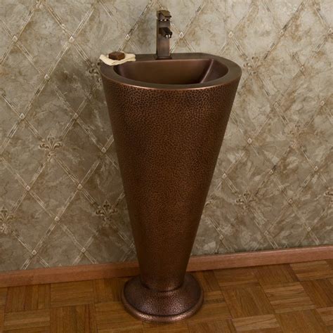 Column Hammered Copper Pedestal Sink Traditional Bathroom Sinks