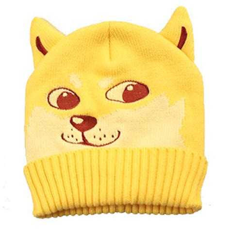 Puppy Dog Shaped Doge Animal Meme Themed Knit Beanie In Yellow