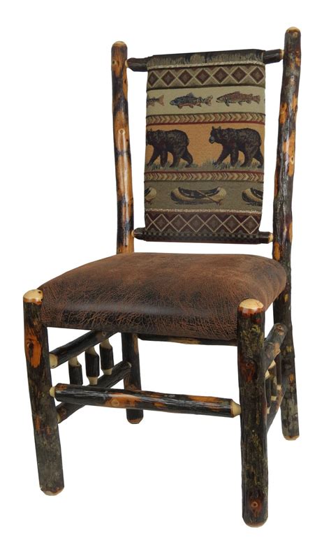 Rustic Hickory Dining Chair With Spindle Sides Bear Creek Fabric