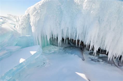 Premium Photo Lake Baikal Is Covered With Ice And Snow Strong Cold