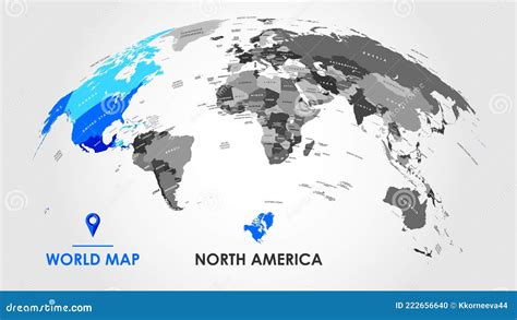 Detailed Global World Map With Borders And Names Of Countries Seas