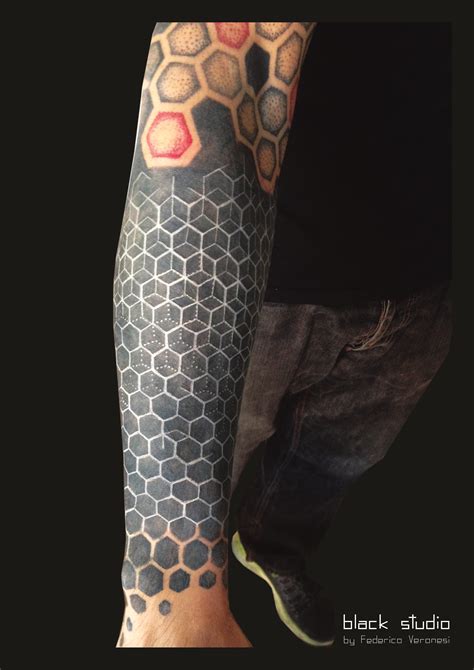 Dot Geometry Tattoo By Fede Vero Hexagon Tattoo Arm Sleeve Tattoos
