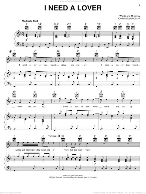 I Need A Lover Sheet Music For Voice Piano Or Guitar PDF