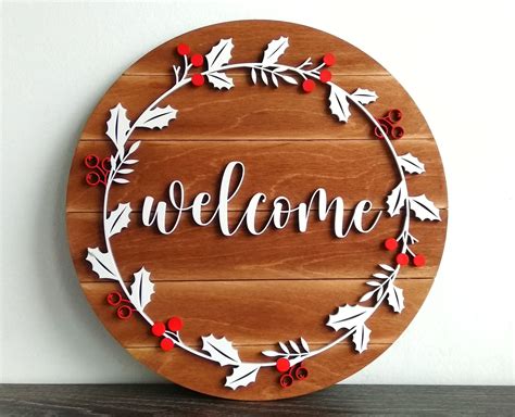 Christmas Welcome Sign Wood Round Sign Svg Laser Cut File Etsy
