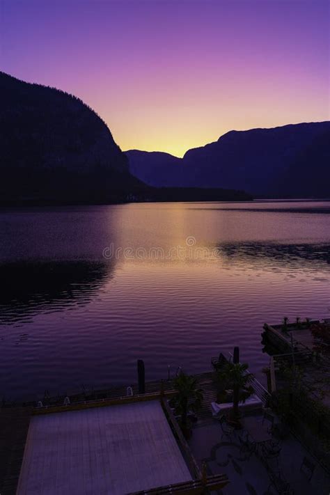 Scenic Of Sunrise Hallstatt Mountain And Lake In The Austrian Dawn