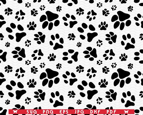Svg Dog Paw Footprint Seamless Pattern Digital Clipart By