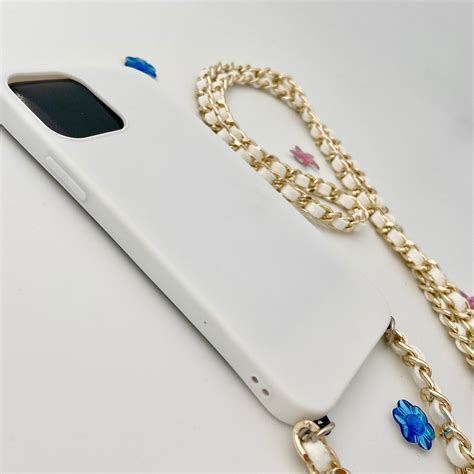 Luxury White Iphone Case With Gold Chain Crossbody Shoulder Etsy