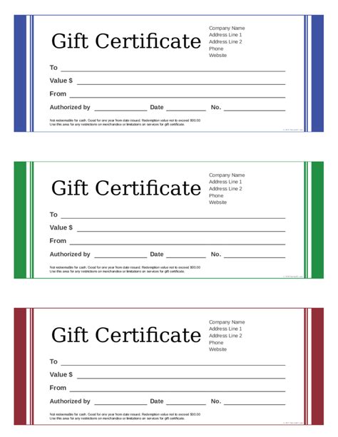 Free Fillable Printable Gift Certificates