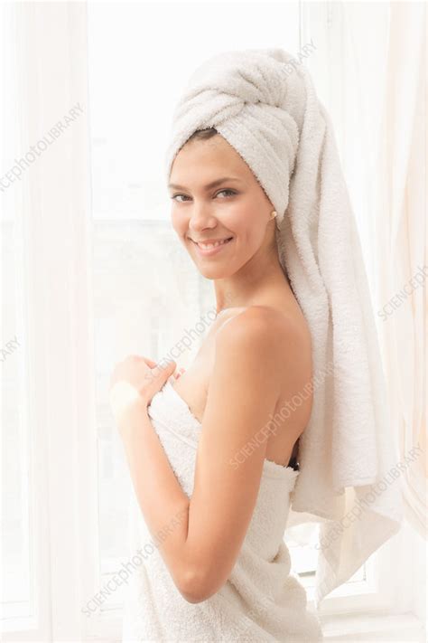Smiling Woman Wrapped In Towels Stock Image F Science