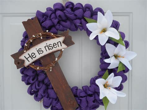 Easter He Is Risen Wreath Christian Cross Wreath Purple Etsy Easter