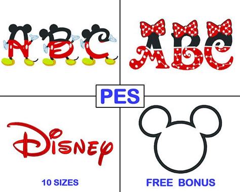Disney Embroidery Font Bundle 3 Fonts Pes Mickey Disney Embroidery
