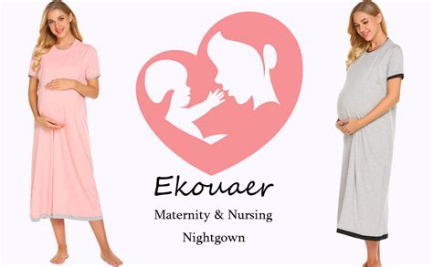 Ekouaer Maternity And Nursing Nightgown Short Sleeve Breastfeeding Pjs Gown Sleepwear S Xxl Navy