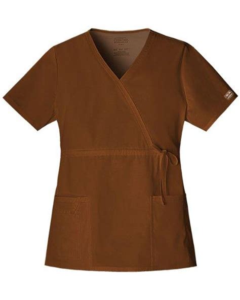 Cherokee Workwear Scrubs Core Stretch Gathered Front Mock Wrap Top In