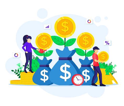 Money Investment People Watering Money Tree Collect Coin Increase