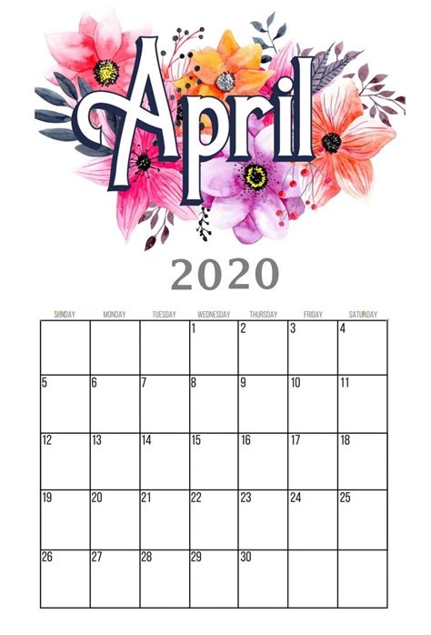 Free April 2020 Wall Calendar Wall Calendar Calendar Monthly