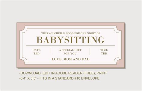 Babysitting Coupon Voucher Instant Download Editable Text Etsy