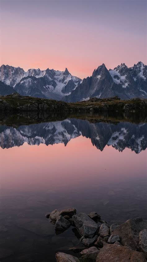 Download Wallpaper 1350x2400 Lake Mountains Reflection Dusk