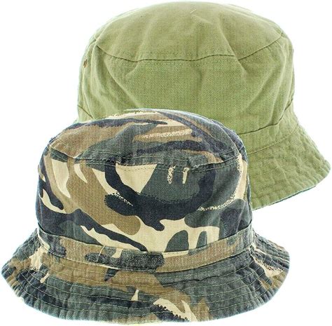 Mens Reversible Cotton Bucket Hat In Camouflage Green Uk
