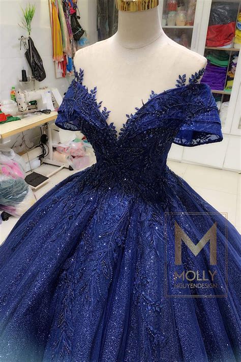 Dark Blue Sparkly Dress Dark Blue Ballgown Quinceanera Dress Etsy