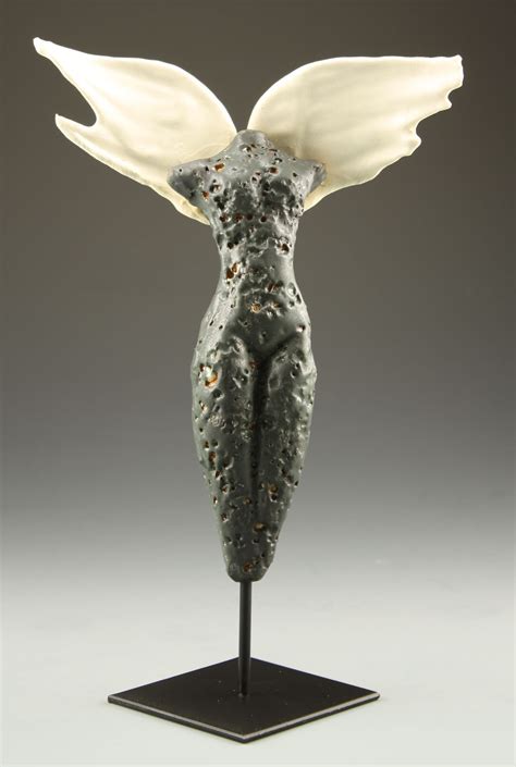 Transcendence Black Winged Figure By Cathy Broski Ceramic Sculpture