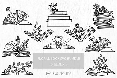 Floral Book Svg Bundle Book Lover Designs Open Books