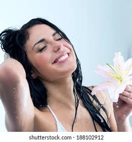 Woman Washing Herself While Showering Happy Stock Photo Shutterstock