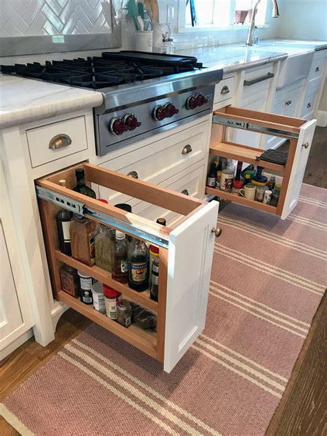I simply built a simple frame out of melamine left over from a i played with putting the drawer slide on the back side of the spice rack but it took too much space, this space it tight enough, so every centimeter counts. Kitchen Built In Spice Racks. Kitchen pull out spice rack ...