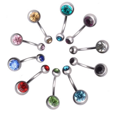 JAVRICK 10Pcs 14G Mixed Color Double Gem Belly Button Ring Body Jewelry