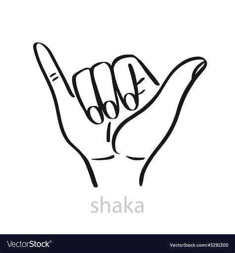 Shaka Hand Line Art Sign Hang Loose Symbol Vector Image