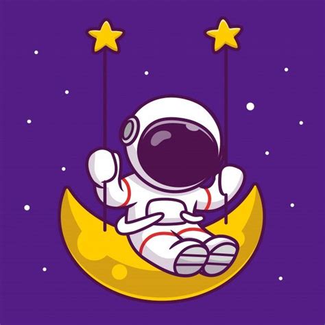 Premium Vector Cute Astronaut Swing On The Moon Cartoon Icon