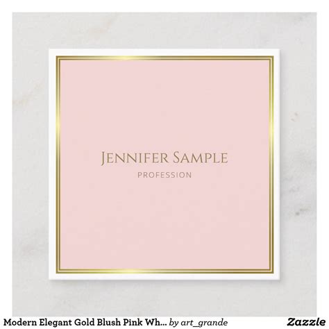 Modern Elegant Gold Blush Pink White Template Luxe Square Business Card Square Business Card
