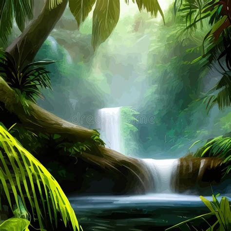 Jungle Waterfall Picturesque River In Tropical Forest Water Falls In