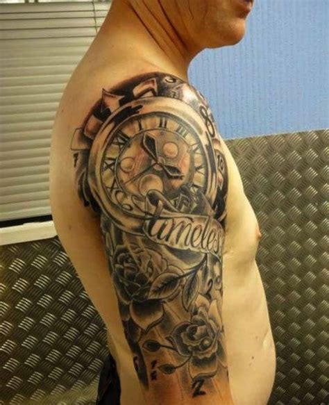 Clock Shoulder Tattoo Design Tatoeage Ideeën Klok
