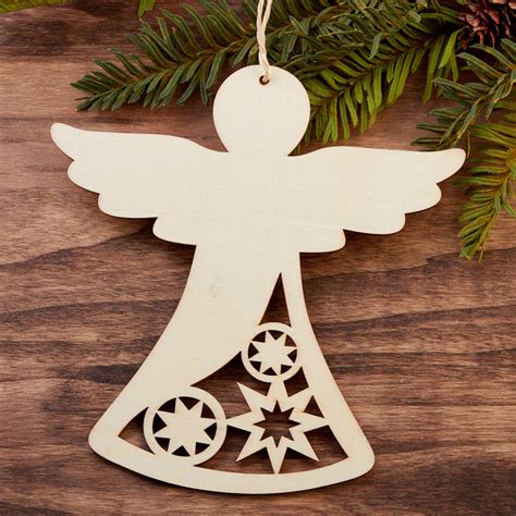 Unfinished Wood Laser Cut Angel Ornament Christmas Ornaments