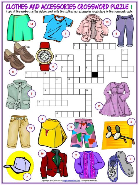 Soft, thick hair that sheep have on their body 7. clothes and accessories vocabulary esl crossword puzzle ...