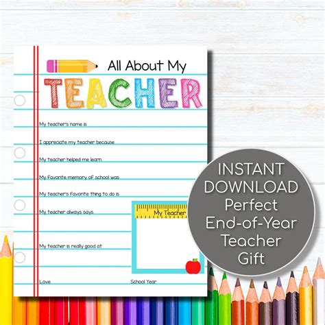 An Instant Printable Teachers End Of Year T With Pencils